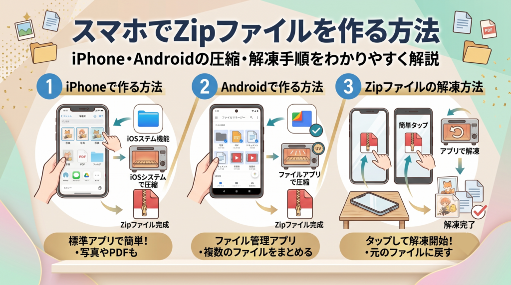 スマホでZipファイルを作る方法｜iPhone・Androidの圧縮・解凍手順をわかりやすく解説