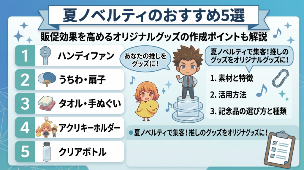 夏ノベルティのおすすめ5選｜販促効果を高めるオリジナルグッズの作成ポイントも解説