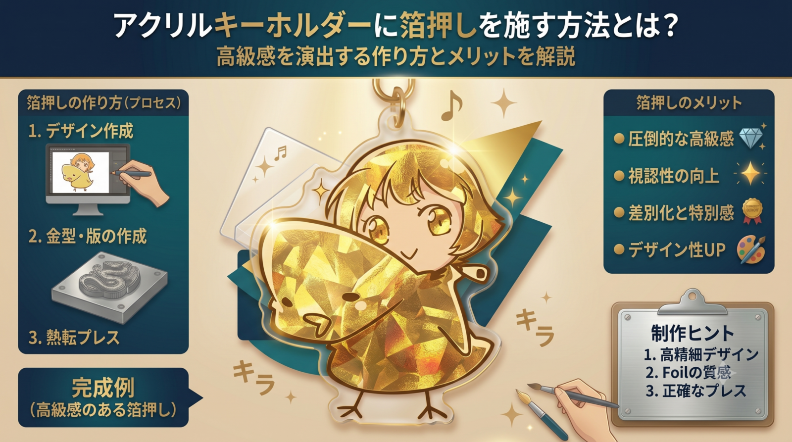 アクリルキーホルダーに箔押しを施す方法とは？高級感を演出する作り方とメリットを解説