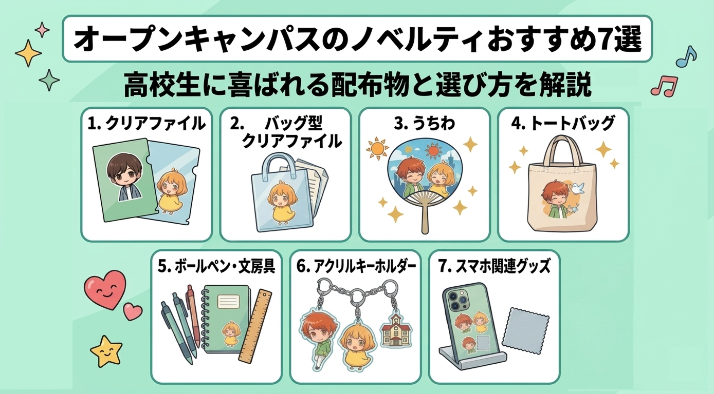 オープンキャンパスのノベルティおすすめ7選|高校生に喜ばれる配布物と選び方を解説