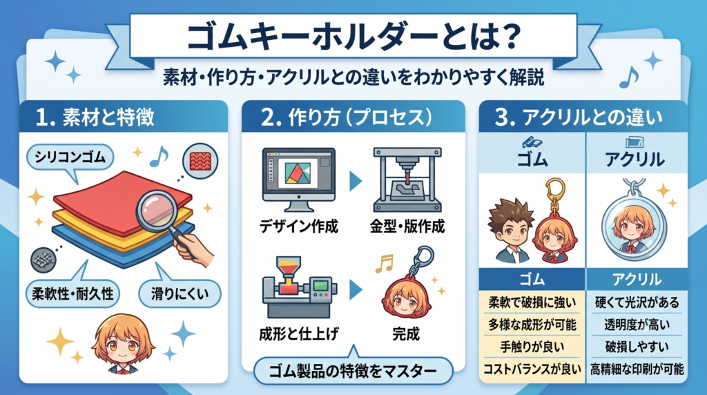 ゴムキーホルダーとは？素材・作り方・アクリルとの違いをわかりやすく解説