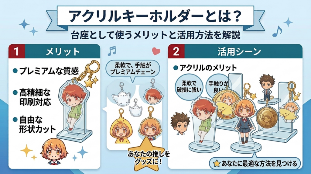 アクリルキーホルダーとは？台座として使うメリットと活用方法を解説