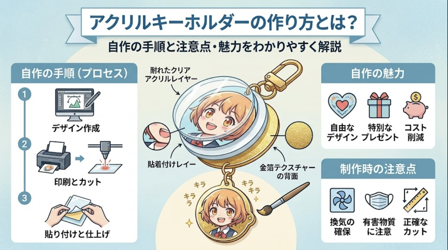 アクリルキーホルダーの作り方とは？自作の手順と注意点・魅力をわかりやすく解説