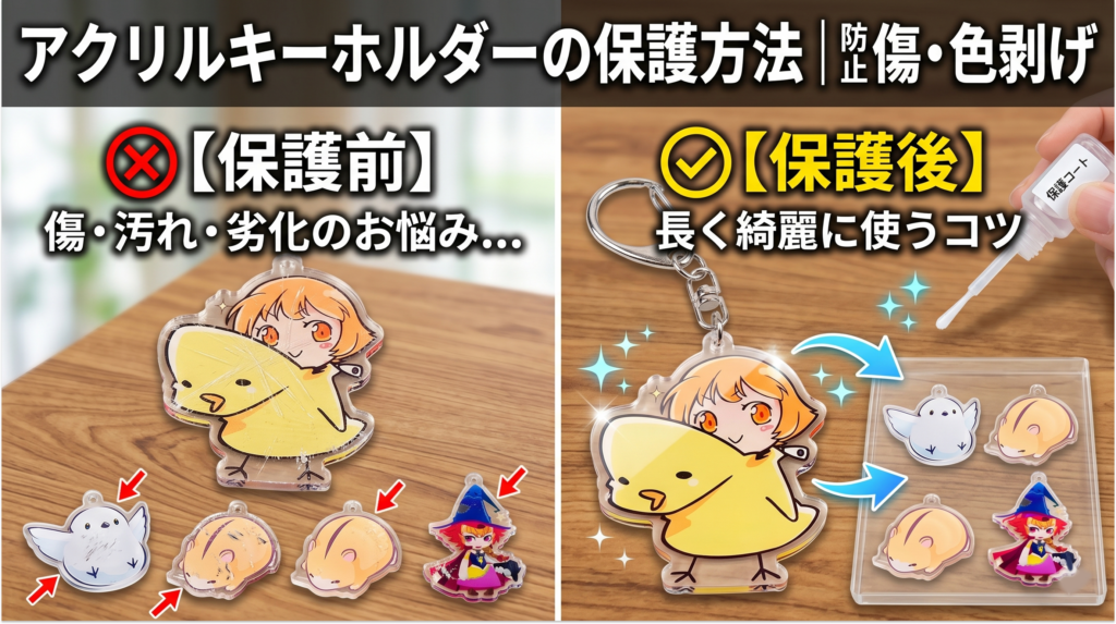 アクリルキーホルダーの保護方法｜傷・色剥げを防いで長く綺麗に使うコツ