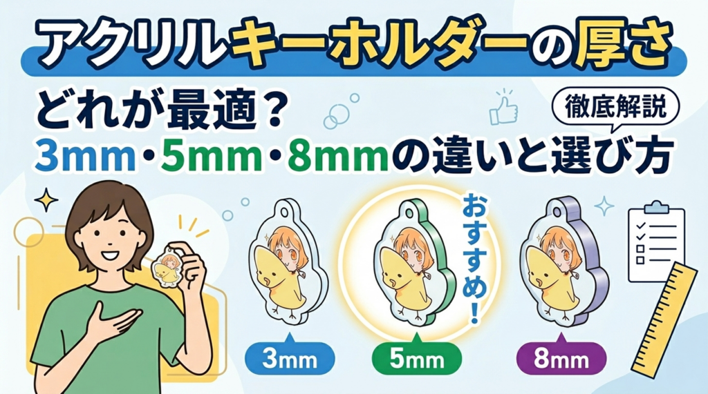 アクリルキーホルダーの厚さはどれが最適？3mm・5mm・8mmの違いと選び方を徹底解説