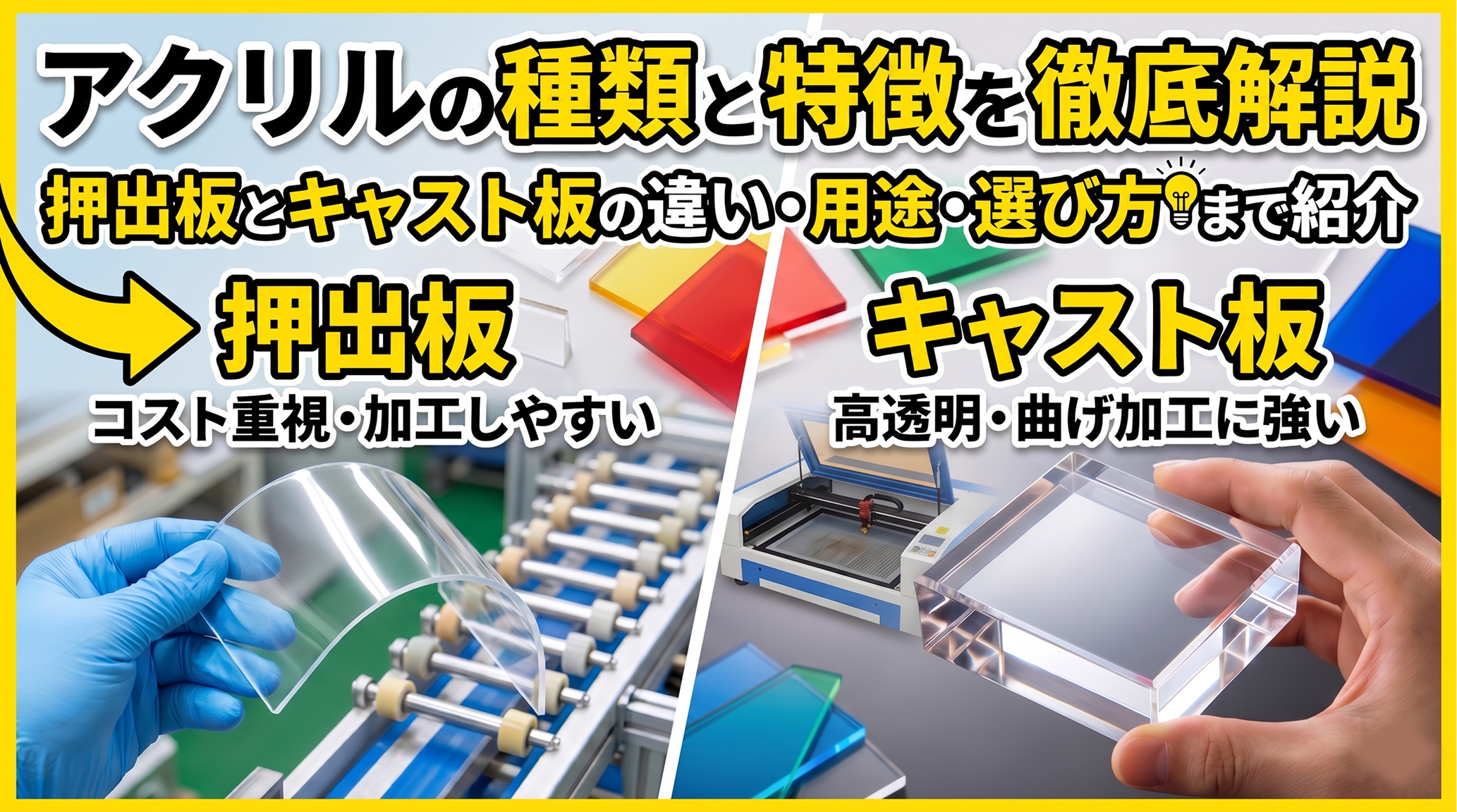 アクリルの種類と特徴を徹底解説｜押出板とキャスト板の違い・用途・選び方まで紹介