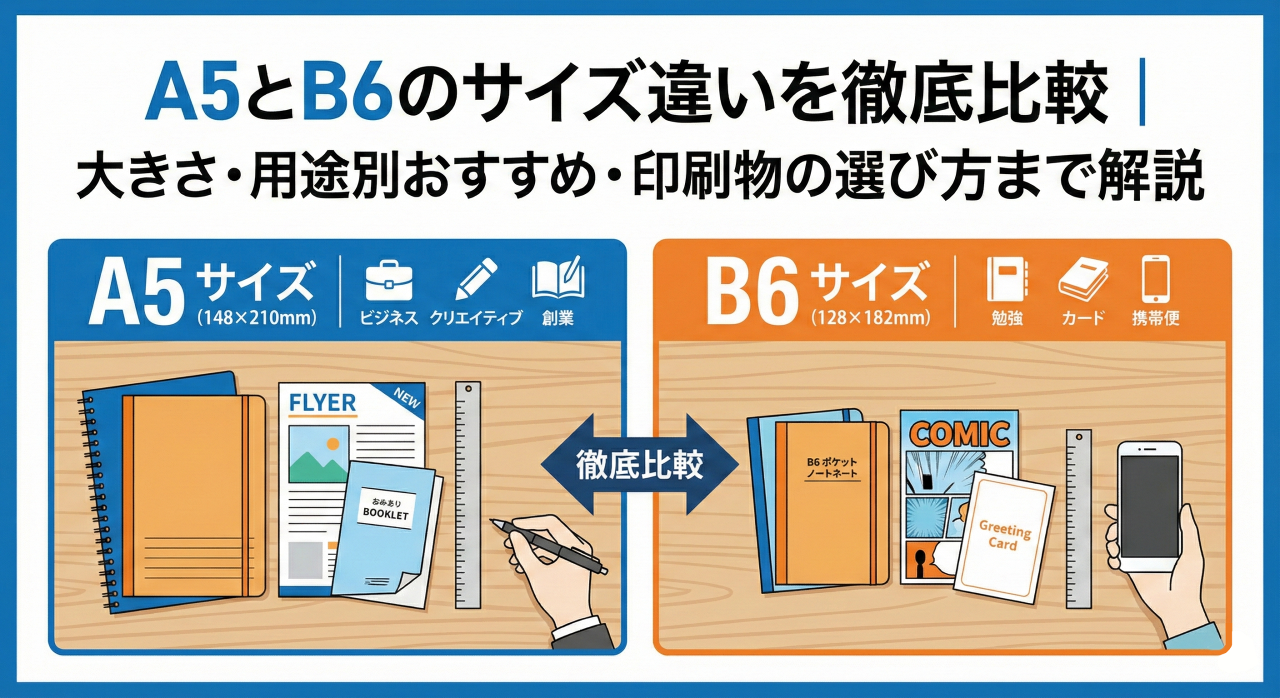 A5とB6のサイズ違いを徹底比較|大きさ・用途別おすすめ・印刷物の選び方まで解説