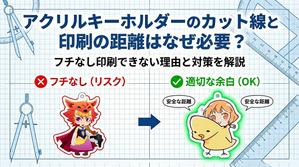 アクリルキーホルダーのカット線と印刷の距離はなぜ必要？フチなし印刷できない理由と対策を解説